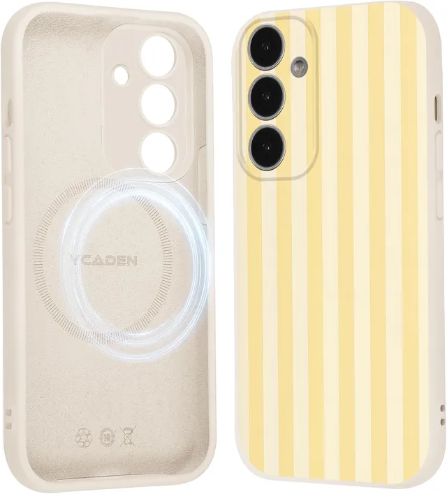 Xylota Coque Magnétique pour Samsung Galaxy A55 5G, Aesthetic Design Rayures Motif Jaune Silicone Housse Étui Compatible avec MagSafe, Protection Etui Bumper Cover pour Samsung A55 5G 6,5'', 01