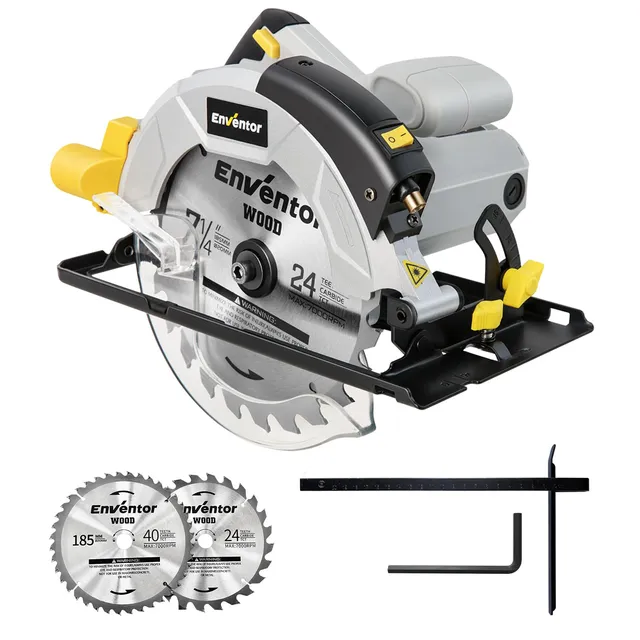 Enventor Scie Circulaire avec Guidage Laser, 1200W, 2 Lames Ø 185mm