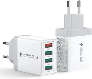 Aioneus Chargeur USB, 2-Pack Prise USB Multiple 33W Chargeur Rapide iPhone, 4 Port Multi Secteur QC 3.0 USBA Adaptateur pour iPhone 16 15 14 13 12 11 Pro Max X XS XR 8 7 6S Plus Mini SE,iPad,Samsung