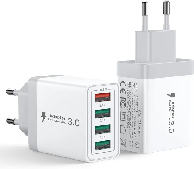 Aioneus Chargeur USB, 2-Pack Prise USB Multiple 33W Chargeur Rapide iPhone, 4 Port Multi Secteur QC 3.0 USBA Adaptateur pour iPhone 16 15 14 13 12 11 Pro Max X XS XR 8 7 6S Plus Mini SE,iPad,Samsung