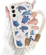 Xylota Coque avec Cordon pour Samsung Galaxy A56 5G, Été Étui Aesthetic Tortue Motif Dessin Fille Case avec Corde Lanière Bracelet, Mince Silicone Antichoc Housse Cover pour Samsung A56, Beige