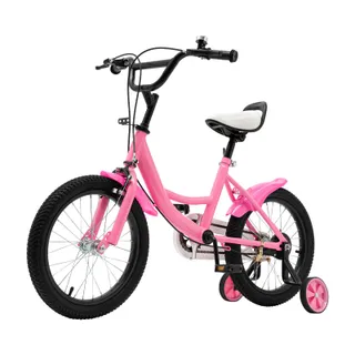 LENJKYYO Vélo Enfant 16 Pouces pour Filles et Garçons 5-8 Ans - Vélo d'apprentissage avec Roues Stabilisatrices Amovibles, Hauteur Réglable, Freins Double Sécurité (Rose)