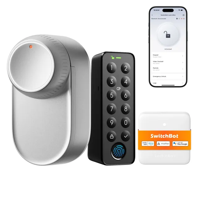 SwitchBot Serrure Ultra WiFi connectée avec écran Tactile de Keypad, Verrouillage de Porte à Empreinte Digitale, Verrouillage de Porte Intelligente, Système à Triple Alimentation
