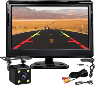 Kairiyard 5 Pouces Voiture HD LCD Moniteur 12 V-24 V avec 4 LED Vision Nocturne Caméra de recul étanch pour Voiture, SUV, Van, Pickups et Camions
