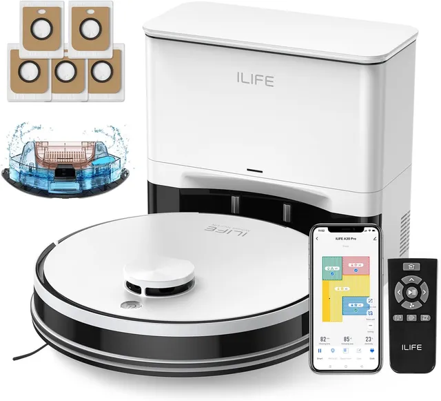ILIFE A30 Pro robot aspirateur-serpillère, vidange automatique 60 jours, navigation LiDAR, cartographie maison, zones interdites, application/Alexa/télécommande, sols