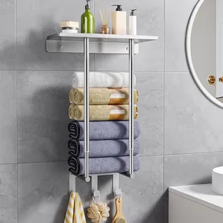Porte-serviettes mural avec étagère extensible 45-70 cm Noir