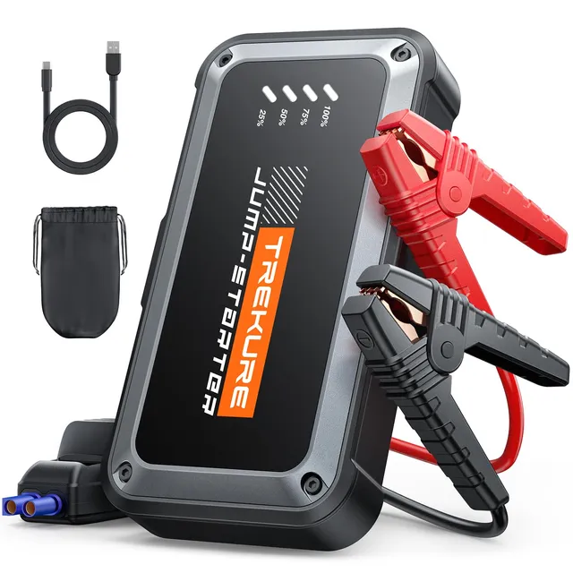 TREKURE Booster Batterie Voiture 10000A, 12V Démarreur Batterie Voiture (Jusqu’à 9.0L Essence & 8.5L Diesel), Booster Batterie Moto Portable, Pince Intelligente avec Affichage, Lumière LED à 4 Modes