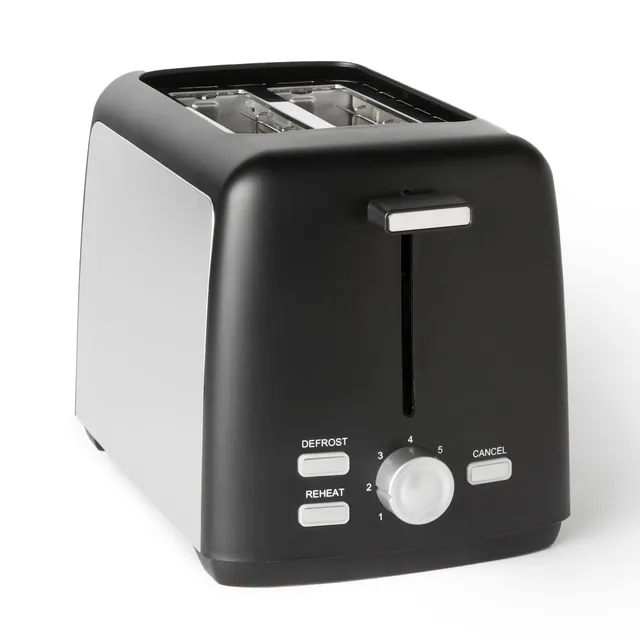 Amazon Basics Grille-Pain 2 Tranches avec 7 Niveaux de Dorage et Tiroir Ramasse-miettes Amovible, Fentes Extra Larges, 800W, Noir