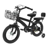 Mqwdxzfes Vélo pour enfant de 14 pouces avec roues stabilisatrices et siège arrière, siège réglable, panier avant, hauteur réglable, vélo débutant pour garçons et filles de 3 à 7 ans (blanc/noir)