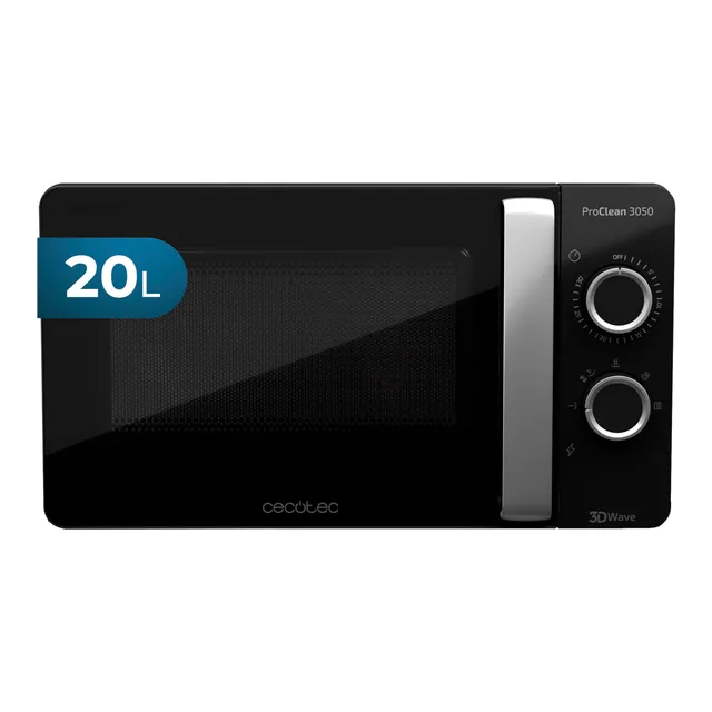 Cecotec Micro-ondes ProClean 3050. Capacité de 20 L, Revêtement Ready2Clean, 700 W de Puissance, 6 Niveaux de Fonctionnement, Minuterie 30 minutes, Mode Décongeler , Finition Noir et Argenté.