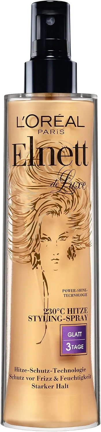 L'Oréal Paris Elnett Spray coiffant à la chaleur, protection contre la chaleur à 230 °C, anti-frisottis, coiffage longue durée – jusqu'à 72 h, soin et prolongement de la coiffure avec complexe
