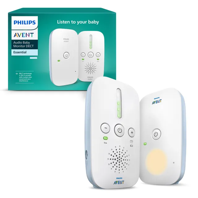 Philips Avent DECT - Écoute-bébé audio bidirectionnel, sans interférence, portée de 330 mètres, autonomie de 24 heures, mode Smart ECO, veilleuse, SCD503/26