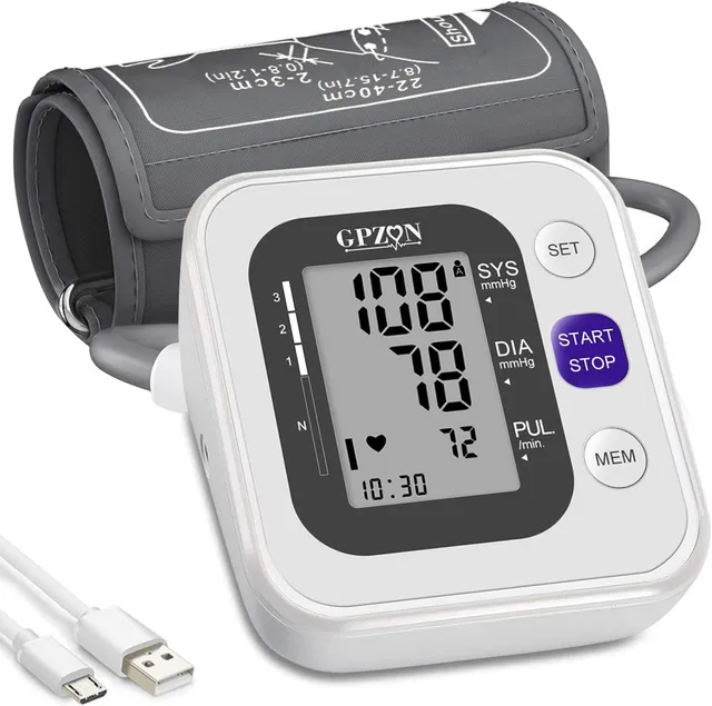 GPZON Tensiomètre Électronique Professionnel Pour Le Haut du Bras, Manchette ajustable 22cm-42cm, Mémoire 2x120, Blanc