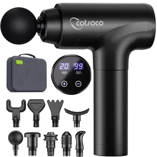 cotsoco Pistolet de Massage Musculaire Silencieux, 9 Têtes, 20 Vitesses, Massage Gun pour Récupération Musculaire, Détente, Cadeau Anniversaire Femme et Homme