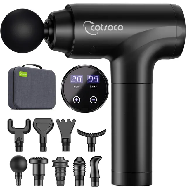 cotsoco Pistolet de Massage Musculaire Silencieux, 9 Têtes, 20 Vitesses, Massage Gun pour Récupération Musculaire, Détente, Cadeau Anniversaire Femme et Homme