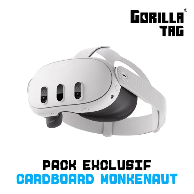 Meta Quest 3 512 Go | Casque VR — 30 % de pixels en plus — 2 x plus de performance graphique — Réalité virtuelle sans fil — Pack Gorilla Tag Cardboard Monkenaut — Exclusivité Amazon