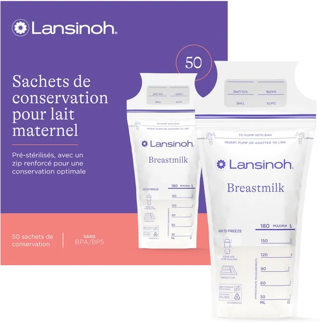 Lansinoh Sachets de conservation lait maternel x50 préstérilisés anti-fuite
