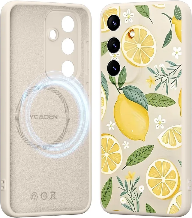 Été Magnétique Coque pour Samsung Galaxy A55 5G Cerise Motif, Mignon Jaune Citron Aesthetic Housse Étui Compatible avec MagSafe, Fille Femmes Silicone Case Cover pour Samsung A55 5G 6.5"