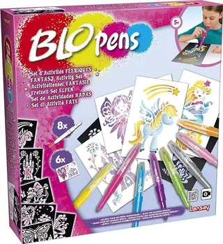 Lansay BLOPENS - Fairy Activities Set - Blowing Colouring Pens with Reusable Stencils - Gift Idea for Children from 5 Years - Creation Kit for Fairies, Unicorns & Glitter Mermaids