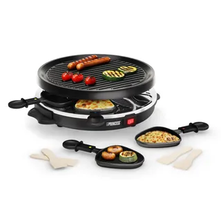 Princess Raclette pour 6 personnes avec plaque de grill ronde amovible – Surface antiadhésive, cuisson saine sans matière grasse, idéale pour viande, poisson et légumes