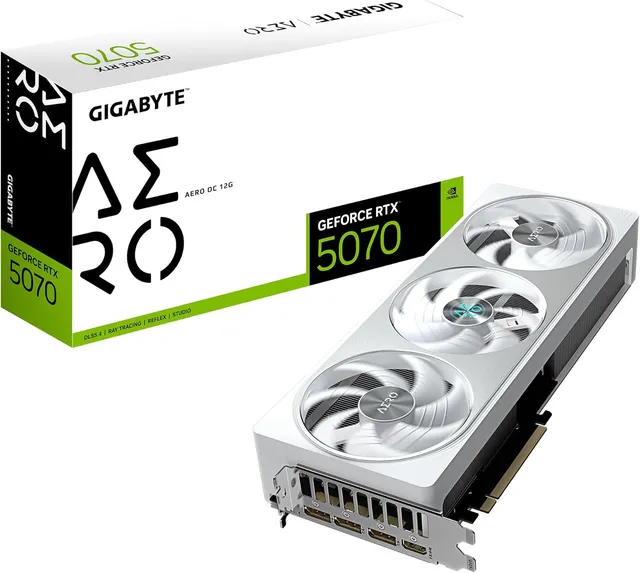 GIGABYTE GeForce RTX 5070 Aero OC 12G Graphics Card - 12 GB GDDR7, 192 Bits, PCI-E 5.0, 2625 MHz Core Clock, 3 x DP 2.1a, 1 x HDMI 2.1b, NVIDIA DLSS 4, GV-N5070AERO OC-12GD