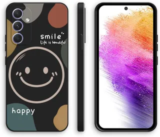 XINYEXIN Coque pour Samsung Galaxy A55 5G, Coque Silicone Souple avec Motif Mignon, Étui Antichoc à Bord Droit - Smile, Black