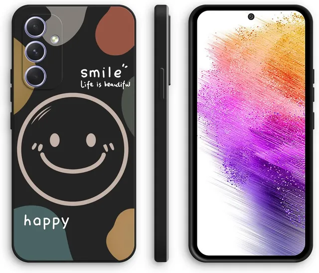 XINYEXIN Coque pour Samsung Galaxy A55 5G, Coque Silicone Souple avec Motif Mignon, Étui Antichoc à Bord Droit - Smile, Black