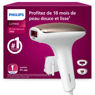 Philips Lumea série 7000, Épilateur à lumière pulsée, alternative à l'épilation laser, avec tondeuse-stylo Satin Compact, 2 embouts pour le corps et le visage, modèle BRI921/00
