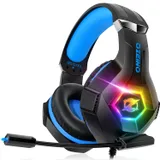 Ozeino Casque Gaming pour Ps5 PC Ps4, Casque Gamer pour Micro RGB 7 Couleurs Transducteurs 50mm Stéréo Basse Micro Anti-Bruit Réglable Compatible avec Switch Xbox Series X & S-Bleu Noir