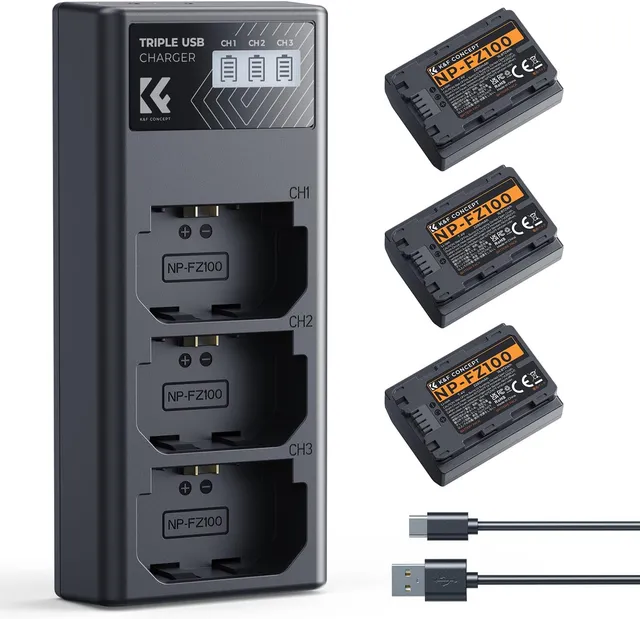 K&F CONCEPT NP-FZ100 Batterie et Chargeur à Trois Slot 3X 2280mAh Batterie