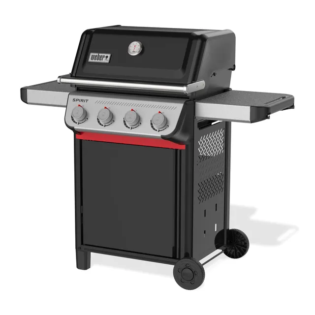 Weber Barbecue à gaz Spirit E-410/4 brûleurs, Roues durables, Grille conservant Une Chaleur Uniforme, Surface de Cuisson de 51 x 46 cm, Compatible avec Les Rails latéraux Works, Noir/Argent