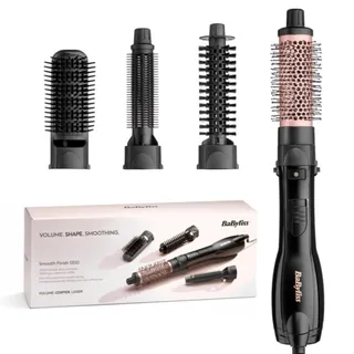 BaByliss Smooth Finish 1200 – Brosse Soufflante 4‑en‑1 pour Sécher, Lisser, Donner du Volume & Coiffer, Technologie Ionique & Céramique, 4 Accessoires, 1200W, Noir/Rose, AS122E