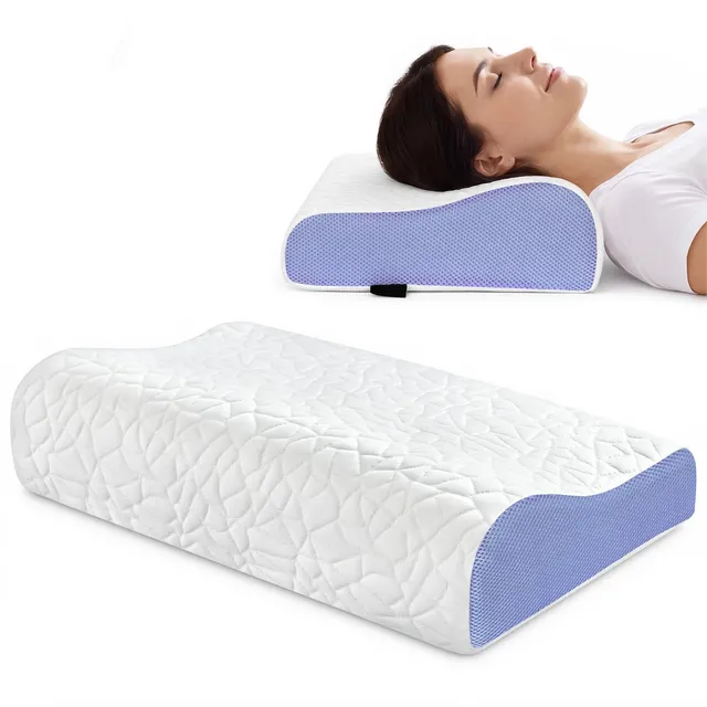 PKBD Oreiller Ergonomique Cervical 2 Niveaux Mousse mémoire Blanc-Violet