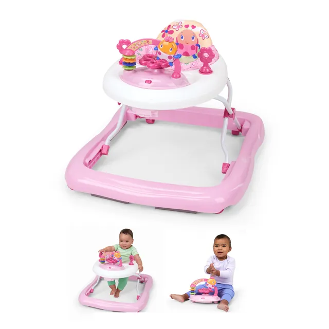 Bright Starts, Trotteur Bébé Pliable June Berry Delight, Station de Jeu Électronique Amovible avec Lumières et Mélodies, Hauteur Réglable, Rangement Facile, Rose, 6 Mois et Plus