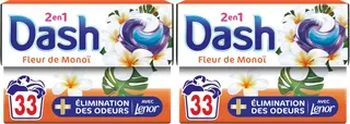 Dash 2en1 PODS, Lessive En Capsule, 33 Lavages, Parfum Fleur de Monoi, 3 Semaines De Fraîcheur* Avec L’Adoucissant Lenor, Fabriqué En France (Lot de 2)