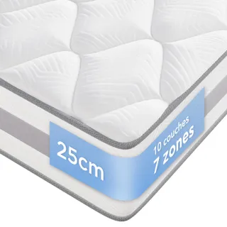 INMOKO Matelas 140x190x25 cm à Ressorts Ensachés, Mousse à Mémoire de Forme, Soutien Ergonomique 7 Zones, Respirante, Réversible, Fermeté Moyenne (H3/H4), Confort Équilibré, Sommeil Réparateur