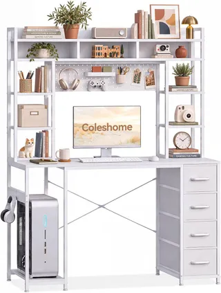 Coleshome Bureau avec Panneau Perforé et Étagère, 120 x 50 cm, Blanc