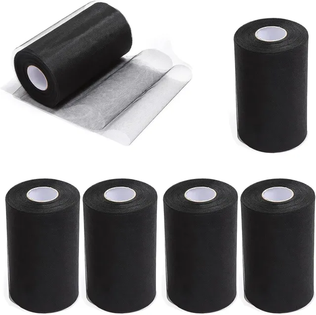 Tulle de Noël Noir, Tulle de Mariage Noir et Nappe Argentée - Set de 6 Rouleaux pour Mariages et Autres Occasions