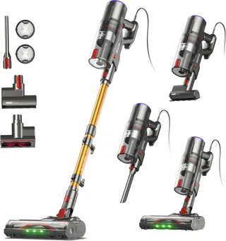 FAMIVAC FV2 Aspirateur Balai avec Fil, 65Kpa/600W Aspirateur sans Sac Puissant, Brosse Matelas, 1,3KG Léger, Câble 7M, 1,5L, Brosse Anti-Enroulement & Autoportante pour Tapis, Sols, Poils d’Animaux