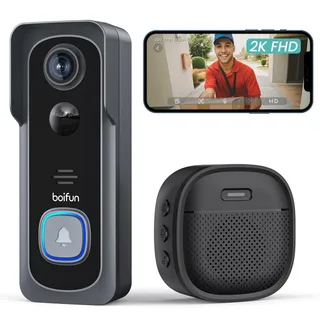 BOIFUN 2K 3MP Sonnette sans Fil Exterieur Etanche, Installation Facile,Noir