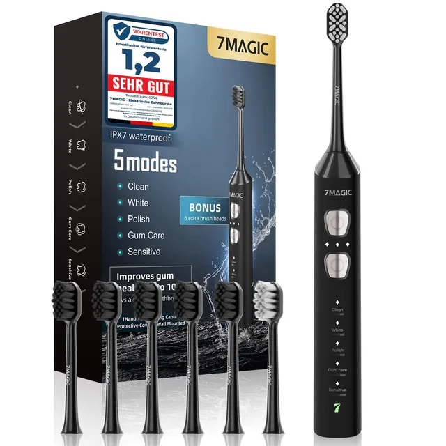 7MAGIC Brosse à dents électrique sonique, 180 jours d'autonomie, Noir