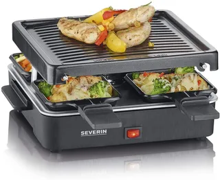 SEVERIN Raclette Gril 4 pers., Compacte, Plaque Anti-adhésive 21 X 21 cm, Inclus 4 Poêlons, Revêtement Anti-adhésif, Noir, RG 2370