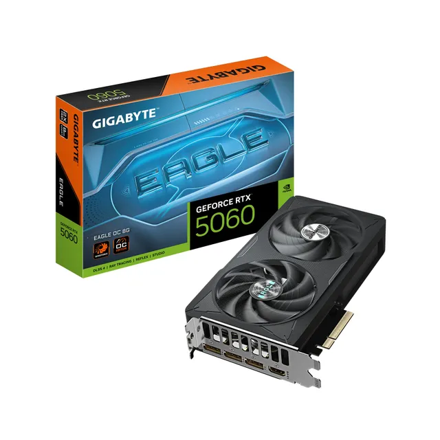 GIGABYTE GeForce RTX 5060 Eagle OC 8G Carte Graphique - 8GB GDDR7, 128bit, PCI-E 5.0, 2550 MHz Fréquence du cœur, 3 x DisplayPort, 1 x HDMI, GV-N5060EAGLE OC-8GD