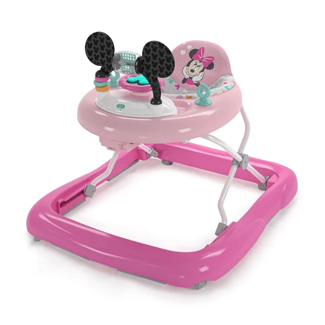 Bright Starts, Disney Baby, Trotteur Minnie Forever Besties, Trotteur et Centre d'activités 2 en 1, lumières et musique, hauteur réglable, facile à plier, à partir de 6 mois