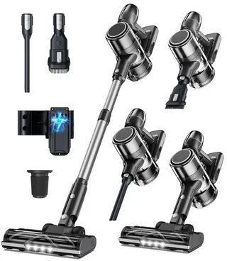 Syntecno Aspirateur Balai sans Fil Puissant - Électrique Silencieux Aspirateurs Balais Autonomie Rechargeable Batterie avec Cyclonique Brosse LED Cordless Vacuum Cleaner