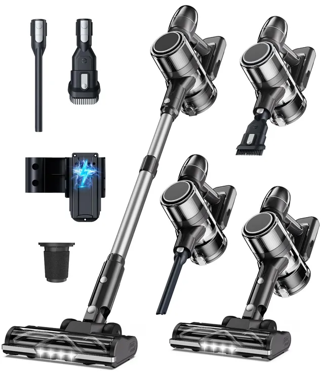 Syntecno Aspirateur Balai sans Fil Puissant - Électrique Silencieux Aspirateurs Balais Autonomie Rechargeable Batterie avec Cyclonique Brosse LED Cordless Vacuum Cleaner