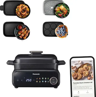 Panasonic NF-GM400 Multicuiseur Electrique 4-en-1, Grill électrique, Frire, Cuisson Lente, BBQ, 1400W, 40-250°C, 9 Modes Automatiques, Extracteur de Fumée, Plaques lavables au lave-vaisselle