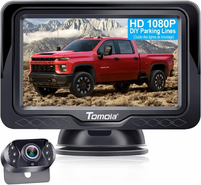 Tomoia Caméra de recul HD 1080P 4.3 '' écran Tableau de Bord Moniteur Kit système de stationnement pour Voiture Camping Camion Caravane étanche Vision Nocturne T1
