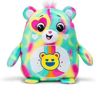 Basic Fun Care Bears Good Vibes Bear 25 cm Squishes – Peluche Douce et câline pour Enfants de 4 Ans et Plus, Jouet collectable avec Badge emblématique