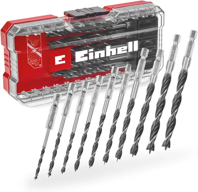 Einhell S-CASE 10 pièces jeu de mèches à bois hélicoïdales
